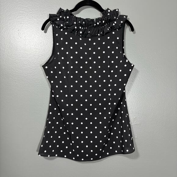 Spense Womens Black & White Polka Dot Whimsical Ruffle Top - Medium - Sleeveless - Picture 5 of 5